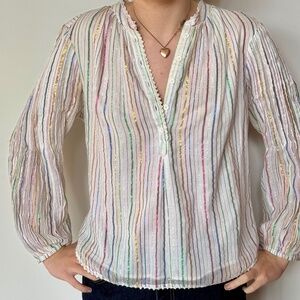 APIECE APART COTTON TOP WITH SPARKLE STRIPES AND RUFFLE SLEEVES